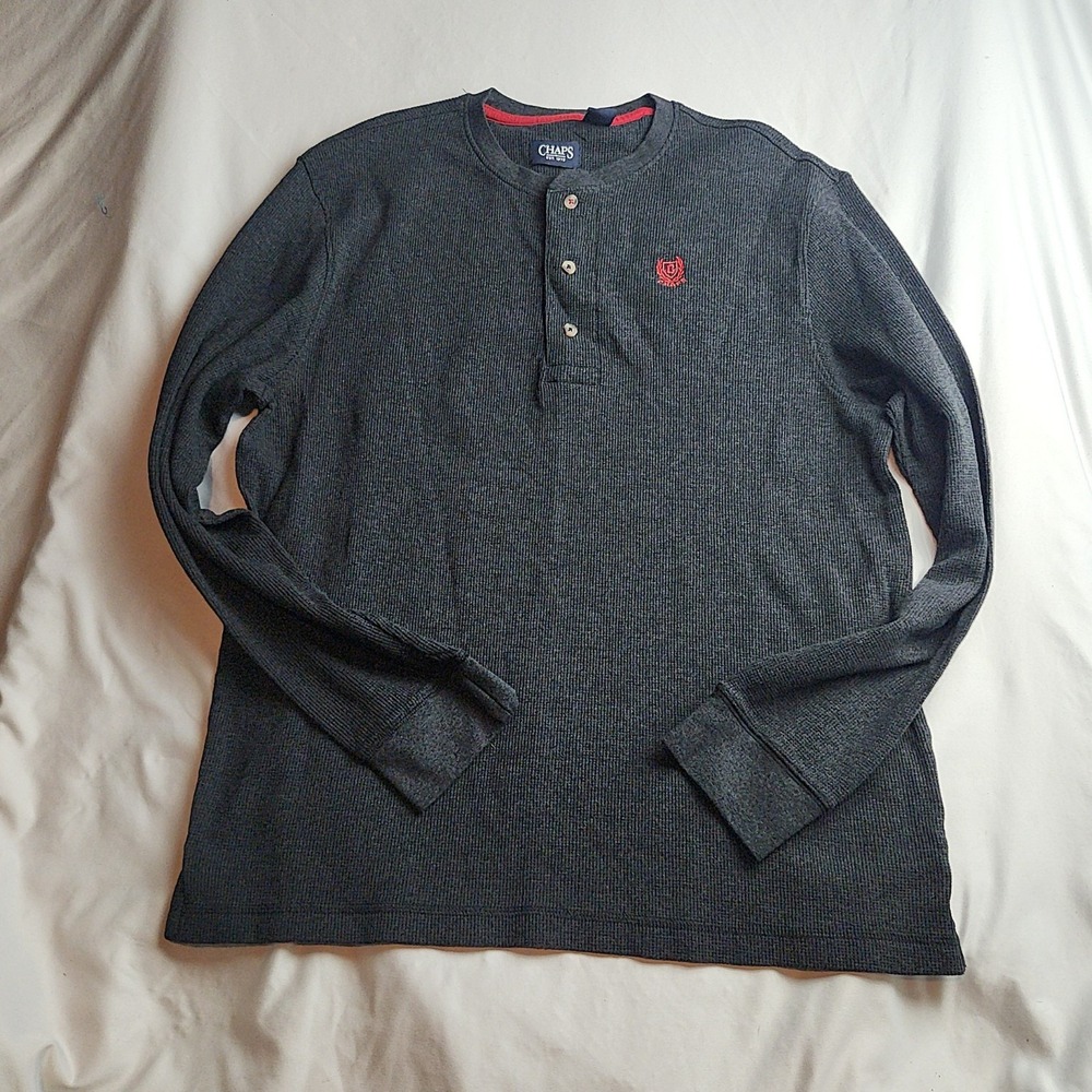 Chaps Thermal Henley Long Sleeve Waffle Knit Charcoal Men's Size Extra Large